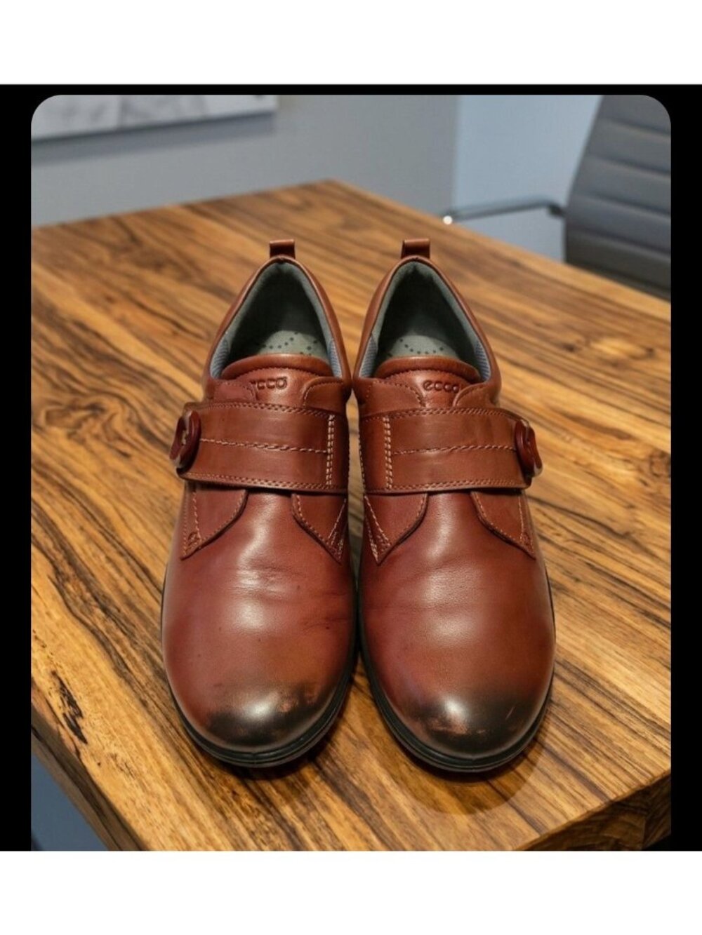 Ecco Shore Brown Leather Comfy Hook & Loop Round Toe Shoes Women US 10/10.5